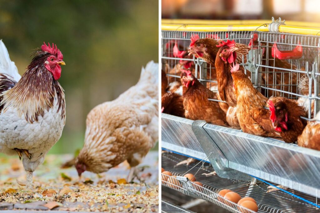 Free-range hens outdoors compared with hens kept in cages